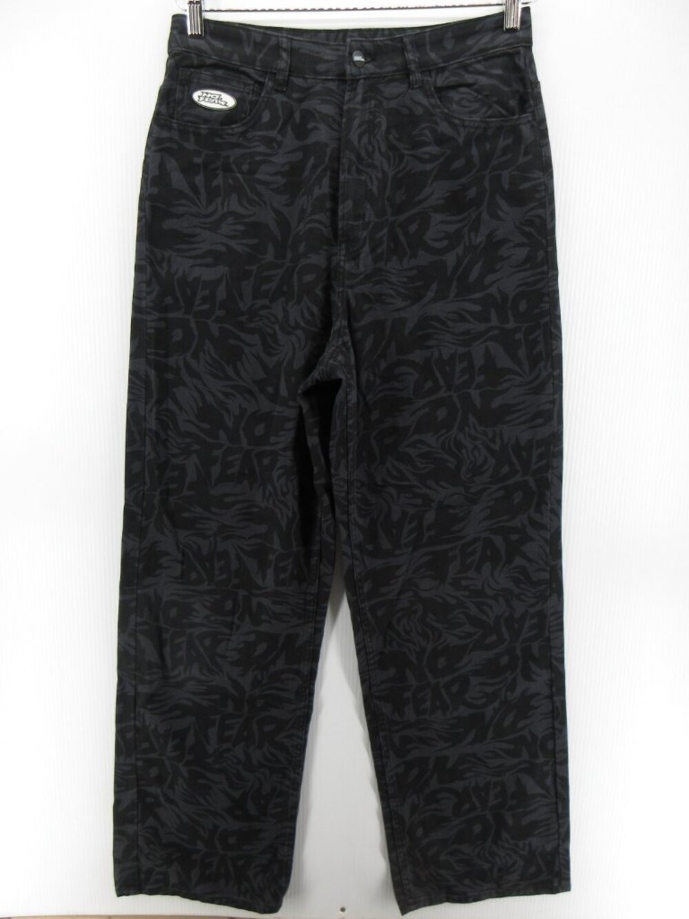 No Fear x H&M Pants 8 Gray Baggy Flame Spell Out AOP Streetwear